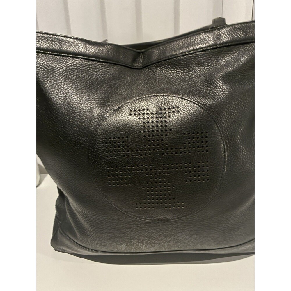 Tory Burch McGraw Perforated Black Pebbled Leather Bag/ Very Good Preowned